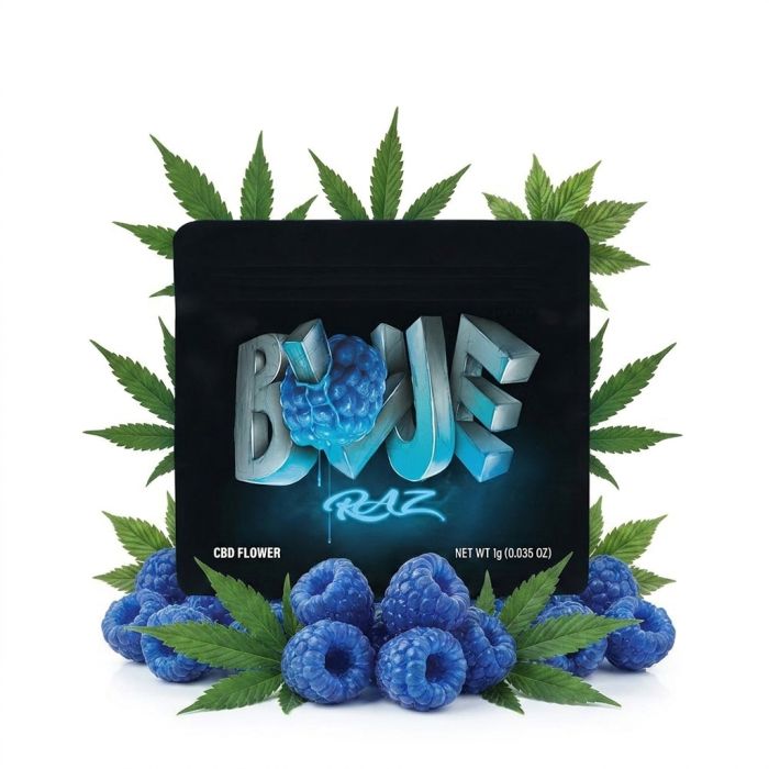 Cookies CBD Flower Blue Raz 1g Packung mit beerig-fruchtigen Hanfblüten
