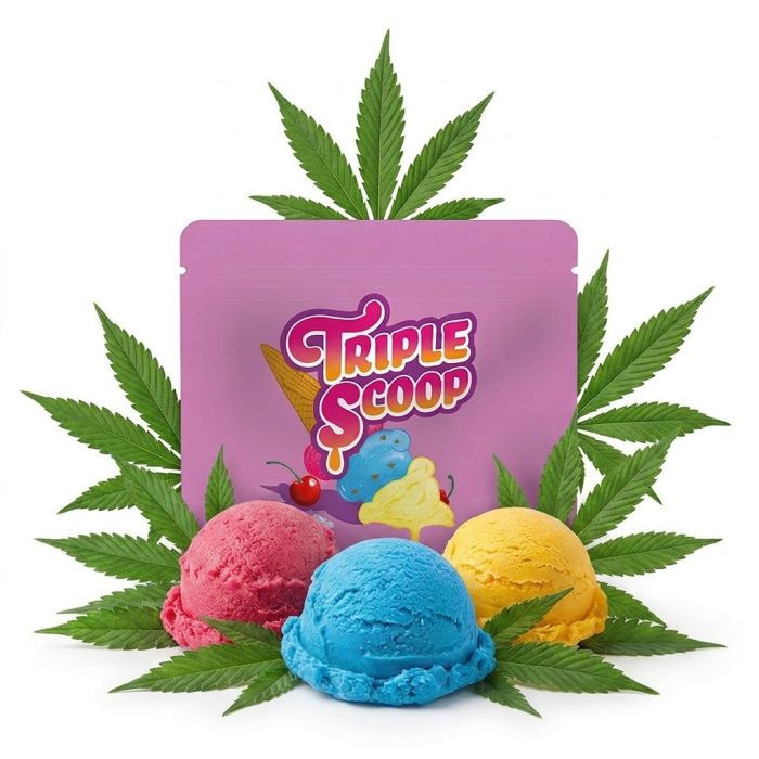 Cookies CBD Flower Triple Scoop 1g Dose mit hanfblüten-artigen knospen in premium qualität