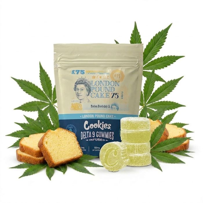Cookies THC Gummies London Pound Cake Verpackung mit Delta 9 Extrakt