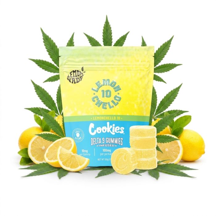 Cookies THC Gummies Lemonchello 10mg im geschlossenen Beutel mit Markenlogo