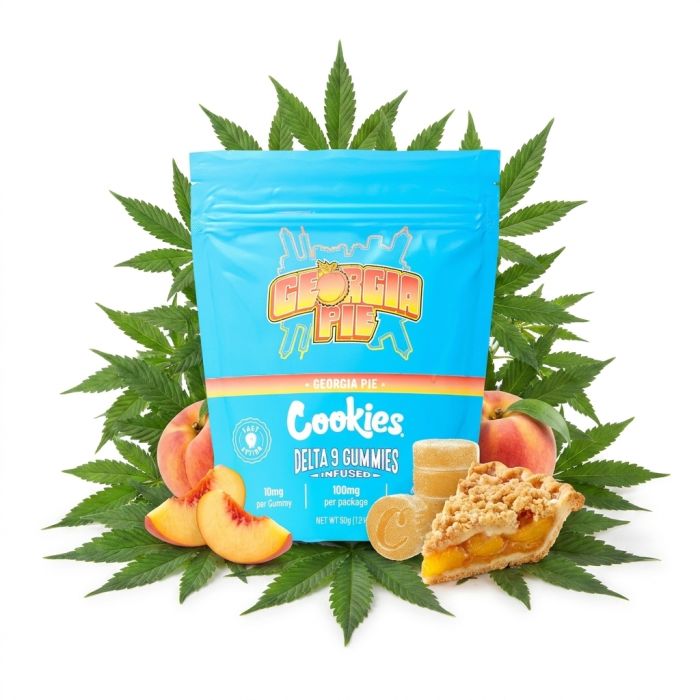 Cookies THC Gummies Georgia Pie in der Originalverpackung, Pfirsich-Blaubeere-Geschmack