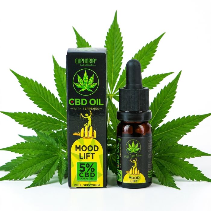 Euphoria 5% CBD Öl mit Terpenen Mood Lift Tropfpipette und Glasflasche