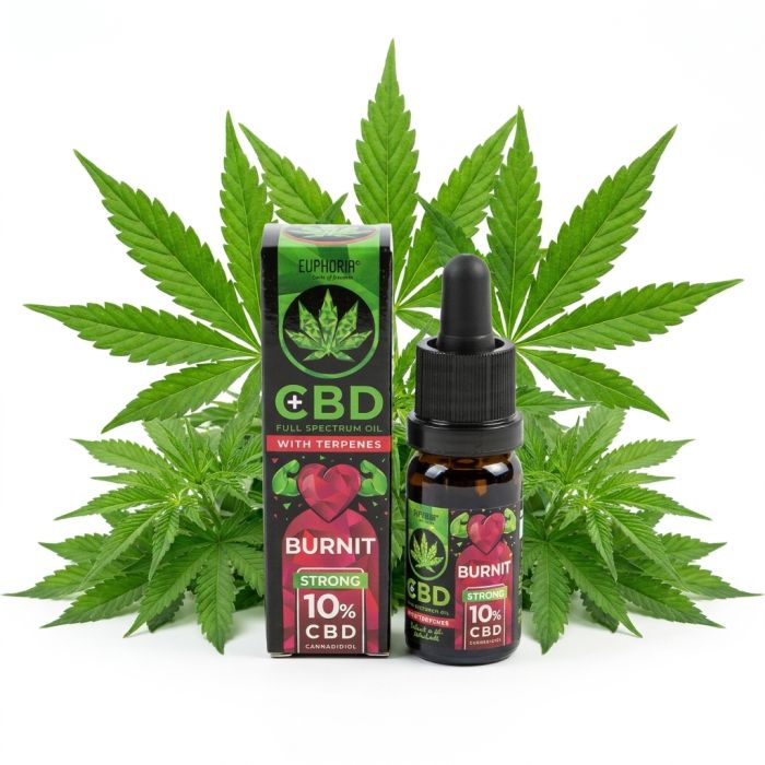 Euphoria 10% CBD Öl mit Terpenen Burnit in 10ml Glasflasche mit Tropfpipette