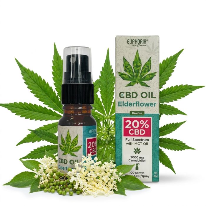 Euphoria 20% CBD Öl Holunderblüte 10ml Glasflasche mit Pipette