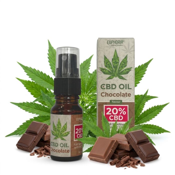 Euphoria 20% CBD Öl mit Schokoladengeschmack in Glasflasche mit Tropfspender