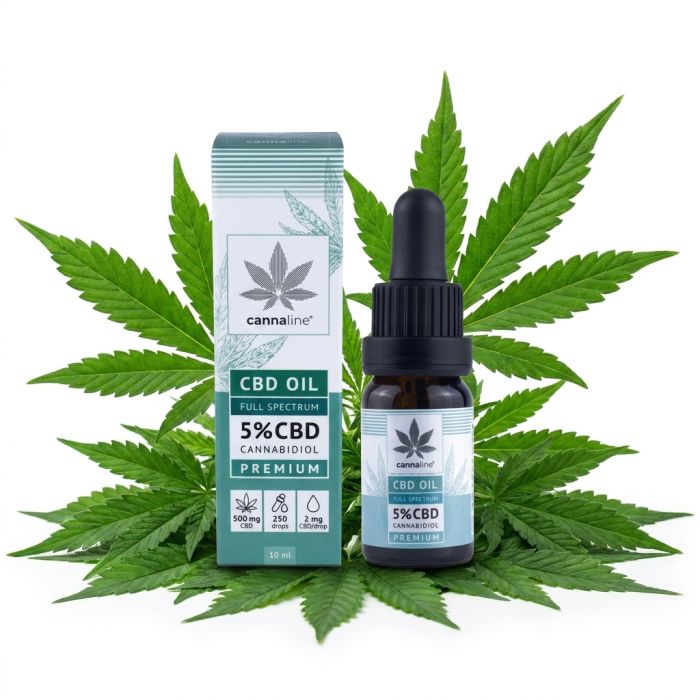 Cannaline Premium CBD Oil 5% in Glasflasche mit Tropfenzähler