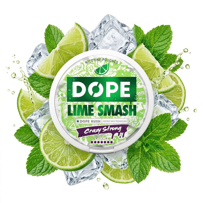 Dope Lime Smash Crazy Strong Nicotine Pouches Dose im frischen Limetten-Design