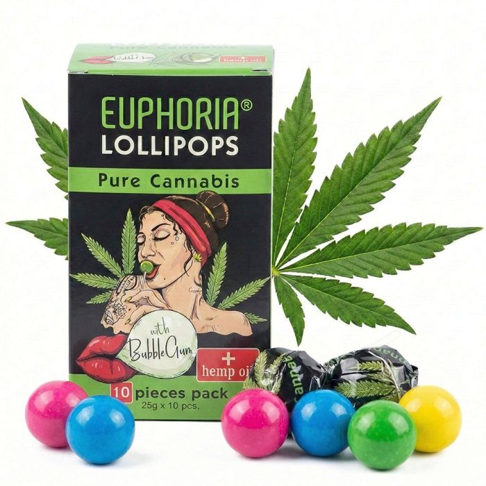 Euphoria Cannabis Lutscher Pure Cannabis – Grüner Lolli mit Hanfblatt-Motiv für legalen Hanfgeschmack