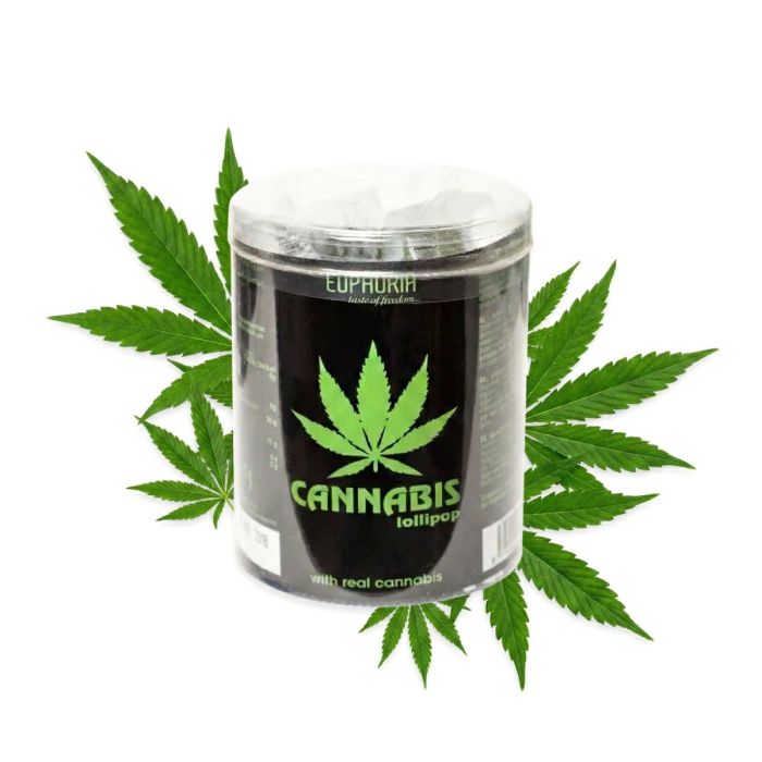Euphoria Cannabis Lutscherröhre - wiederverschließbare Transporthülle mit grünem Hanfblatt-Design und Hanflolli