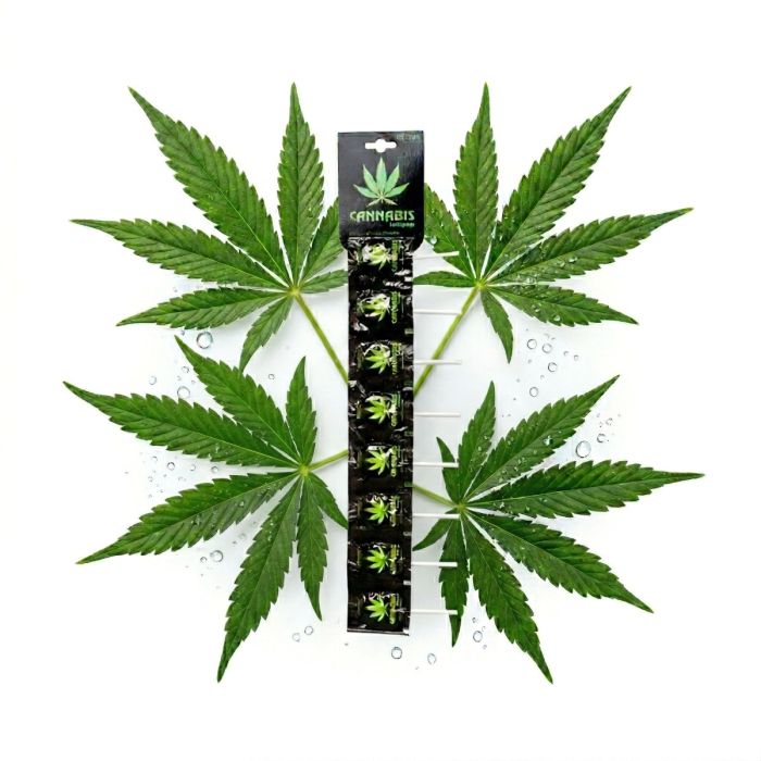 Euphoria Cannabis Lutscherstreifen einzeln verpackt mit Hanfblatt-Design