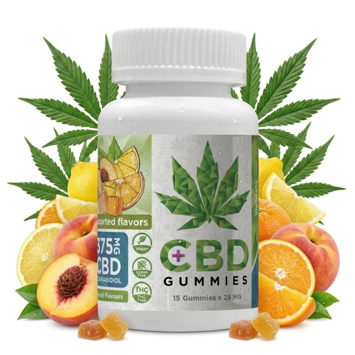 Euphoria CBD Gummies gemischt bunte Hanf-Fruchtgummis Packung