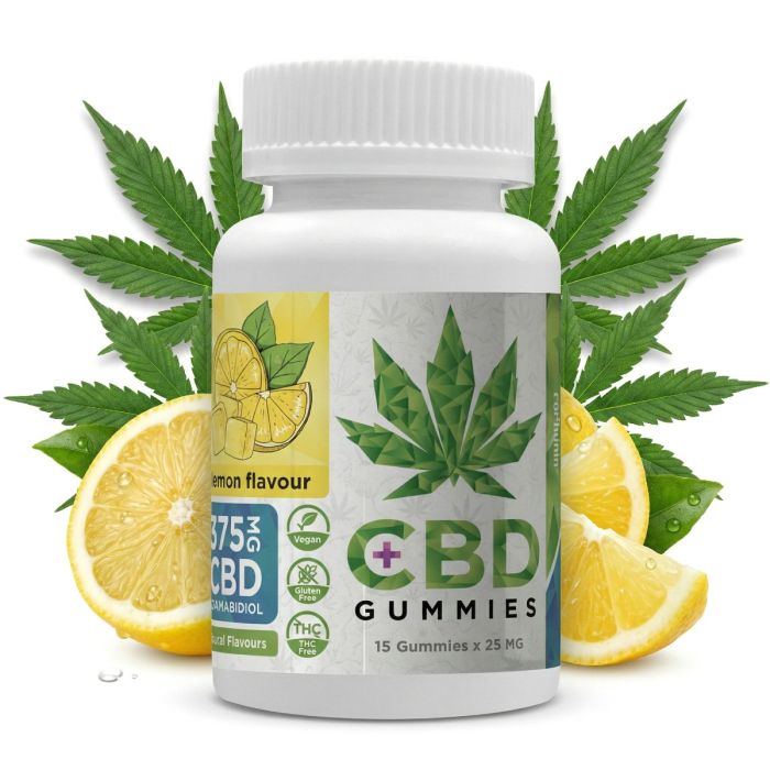 Euphoria CBD Gummies Lemon Dose mit saurem Zitronen-Geschmack auf hellem Hintergrund