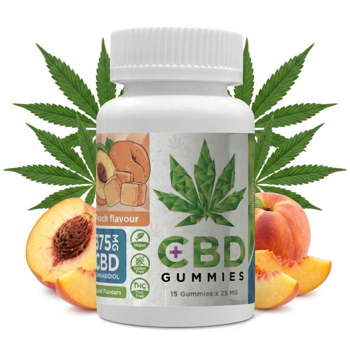 Euphoria CBD Gummies Peach Pfirsich Fruchtgummis Dose auf weißem Hintergrund