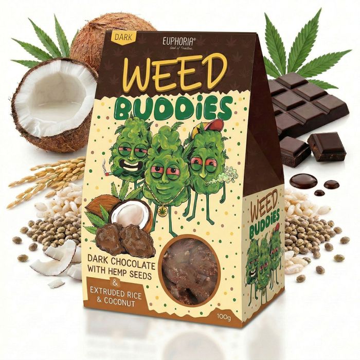 Euphoria Weed Buddies Dark Hanf-Keks Packung mit feinherber Schokolade
