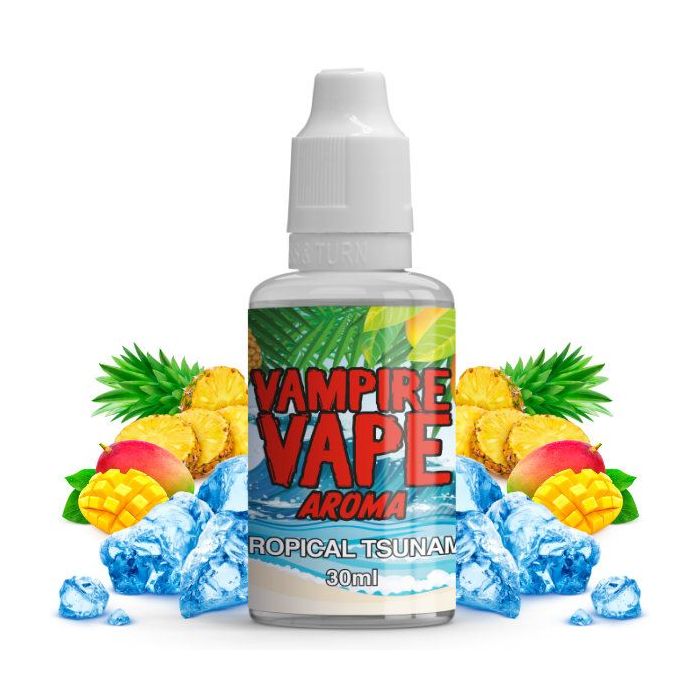 Vampire Vape Tropical Tsunami 30ml Aroma Flasche mit tropischen Fruchtgrafiken für selbstgemischtes E-Liquid