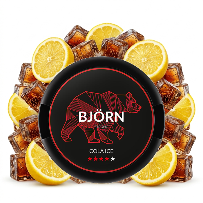 BJÖRN Cola Ice Strong Nicotine Pouches Dose mit Slim-Beuteln im Cola-Ice-Geschmack