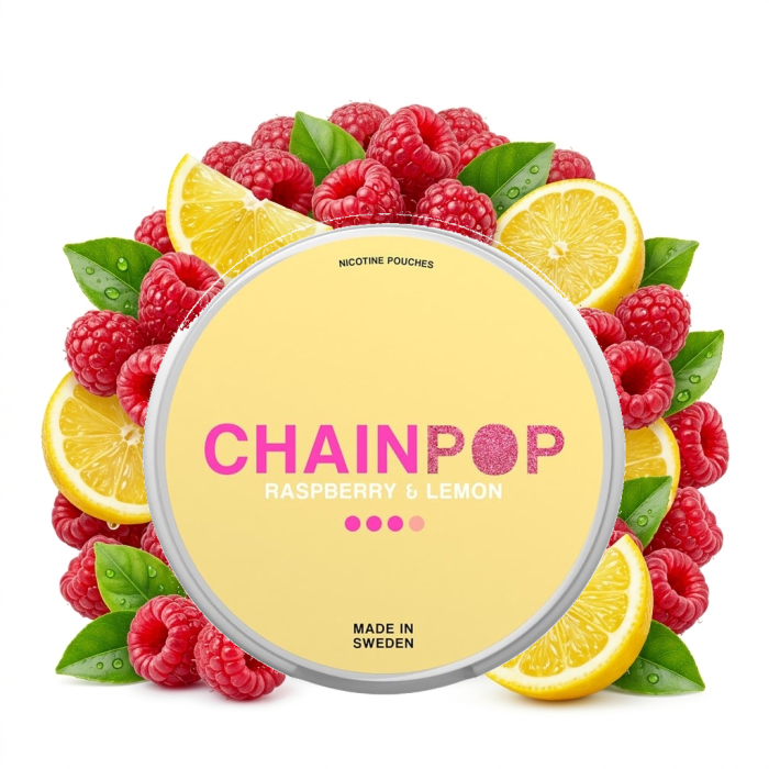 Chainpop Raspberry & Lemon Nikotinbeutel Dose mit Slim-Portionen und Himbeere-Zitrone-Geschmack