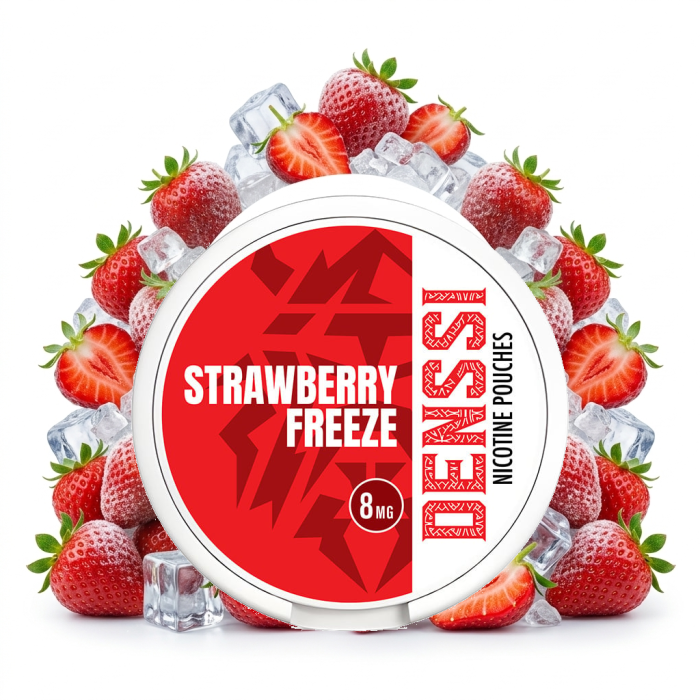 DENSSI Strawberry Freeze Light Nicotine Pouches Dose, 20 Slim-Beutel mit 16 mg Nikotin und Erdbeer-Frost-Geschmack