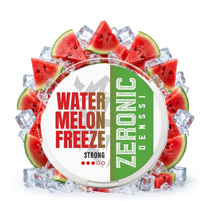 DENSSI ZERONIC Watermelon Freeze Strong Nicotine Pouches Dose mit Wassermelonen-Grafik und Freeze-Design