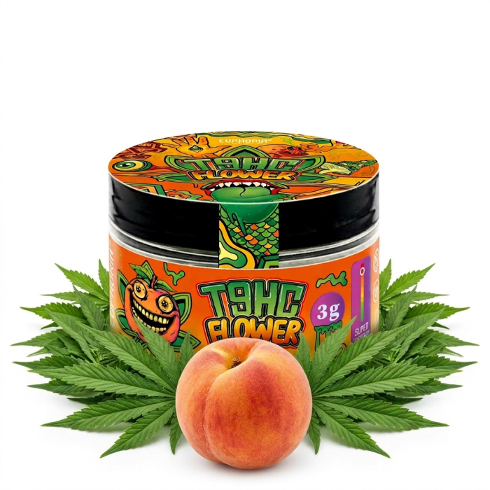 Euphoria T9HC Flowers Peach Haze veredelte Hanfblüten in der Verpackung