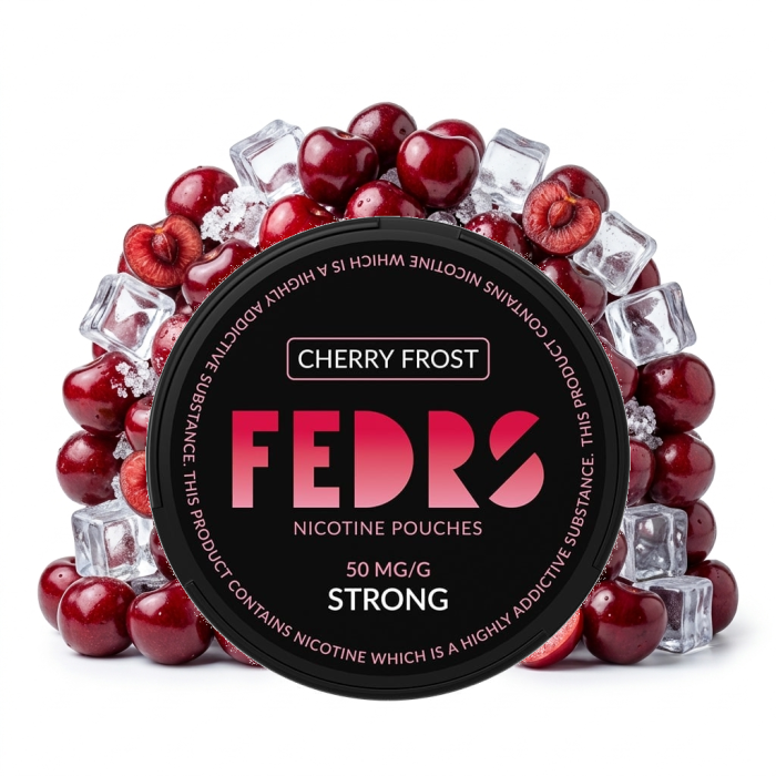 FEDRS BLACK Cherry Frost Nicotine Pouch – Dose mit Slim All-White Beutel im Kirsch-Frost-Geschmack