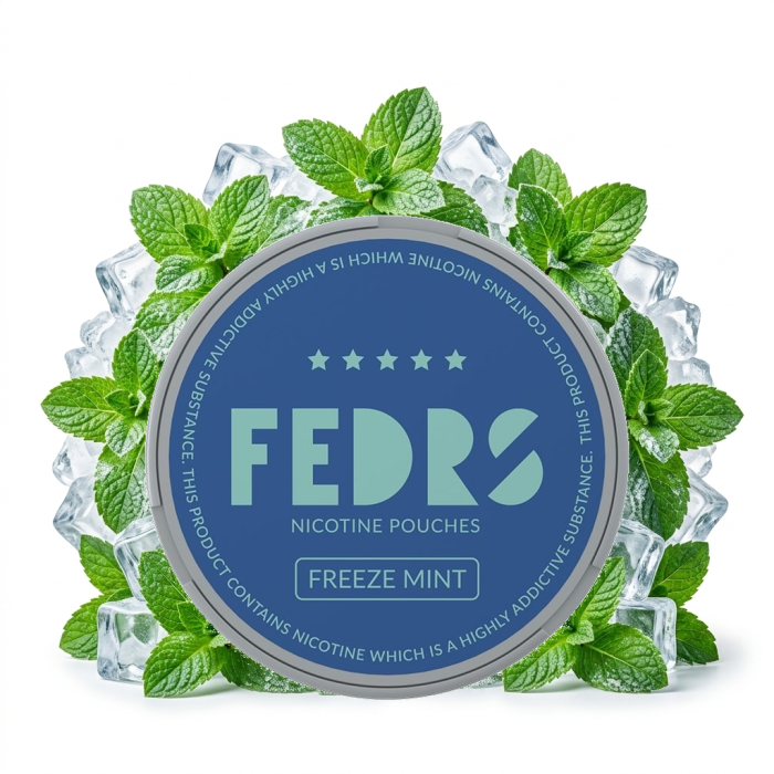 FEDRS ONLY Freeze Mint Nicotine Pouches Dose mit Slim-Beuteln im Minz-Design