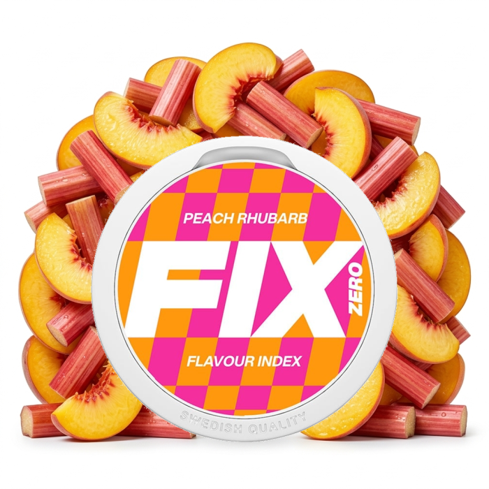 FIX ZERO Peach Rhubarb Nicotine Pouches Slim-Dose mit 20 nikotinfreien Beuteln im Pfirsich-Rhabarber-Geschmack