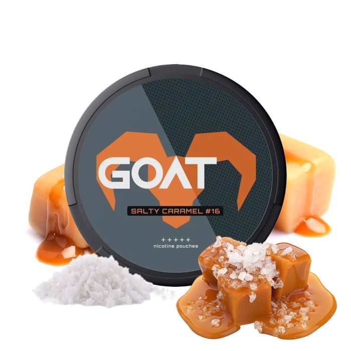 Detailansicht der GOAT Nicotine Pouches Salty Caramel Strong Dose mit Fokus auf dem modernen Design