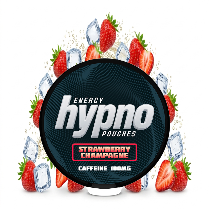 HYPNO ENERGY Strawberry Champagne Energy Pouches Dose mit 20 slim Portionsbeuteln im Erdbeer-Champagner-Geschmack