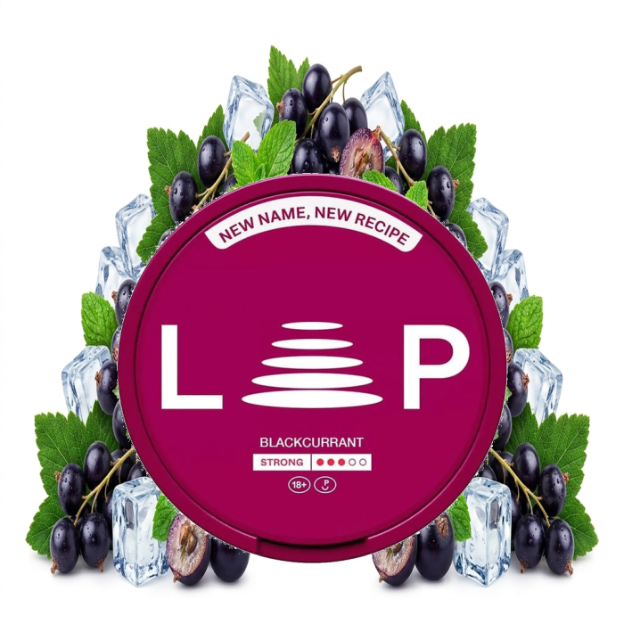 LOOP Blackcurrant Strong Nicotine Pouch Dose mit schwarzen Johannisbeeren, tabakfreie Slim-Beutel