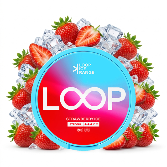 LOOP Strawberry Ice Strong Nicotine Pouches Dose mit 20 Slim-Beuteln und Erdbeer-Ice-Geschmack
