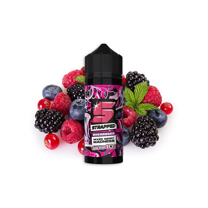Strapped Overdosed Mixed Berry Madness Aroma Flasche mit Beeren-Design