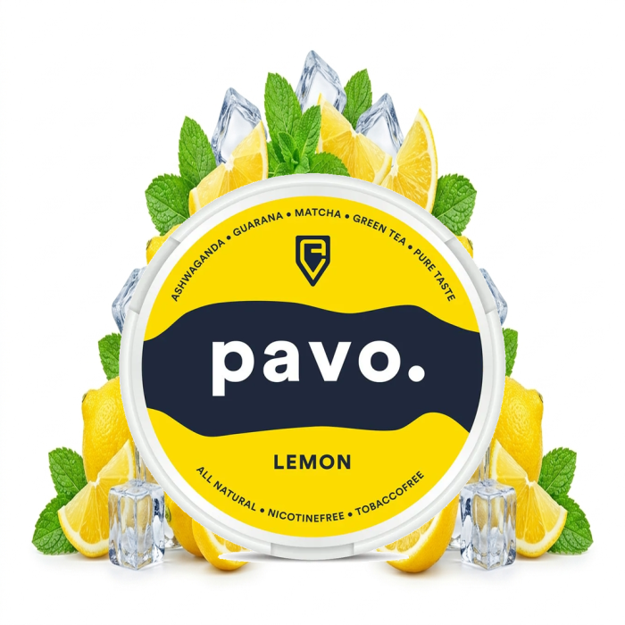 PAVO Lemon Energy Pouches Dose mit 20 Beuteln in Zitronen-Geschmack