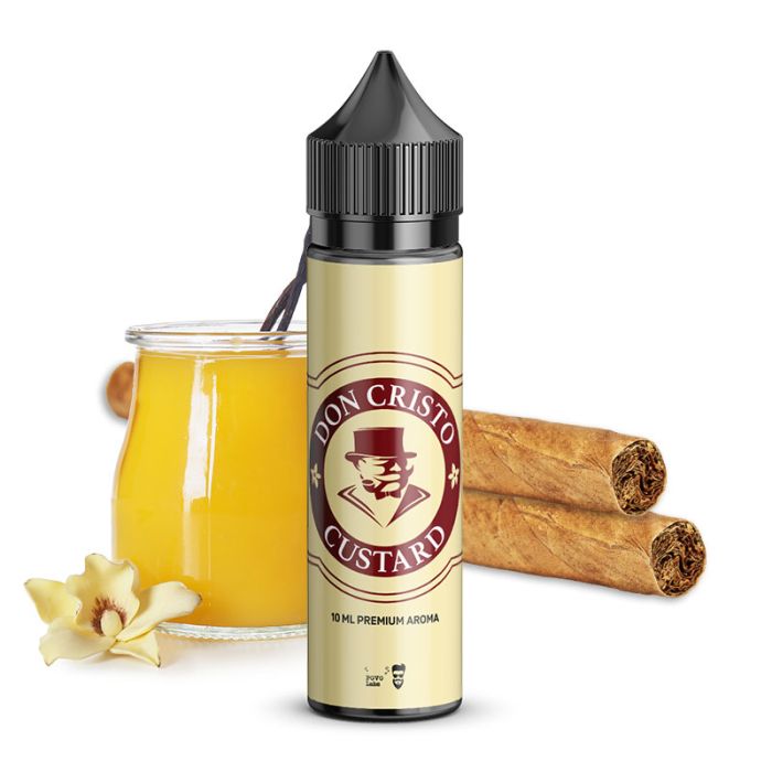 Don Cristo Custard Aroma 30 ml Flasche mit Tabakblatt und Vanillepudding Abbildung
