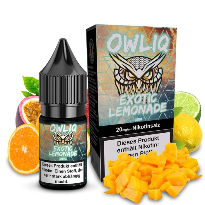 OWLIQ Nikotinsalz Overdosed Exotic Lemonade Liquid Flasche mit fruchtigem Limonaden-Design