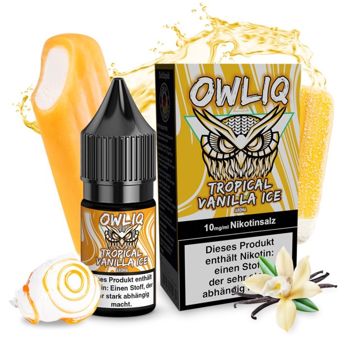 OWLIQ Nikotinsalz Overdosed Tropical Vanilla Ice Flasche für E-Zigaretten mit Füllspitze