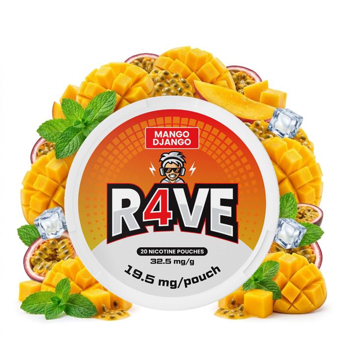 R4VE Mango Django Extra Strong Nikotinbeutel im Slim-Format mit Mango-Aroma
