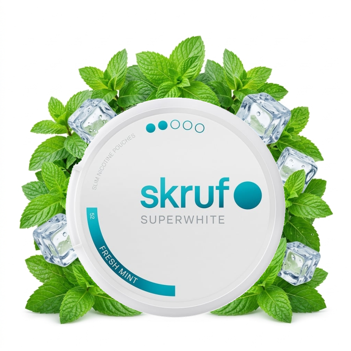 SKRUF Superwhite No.52 Fresh Mint Normal - tabakfreie Nicotine Pouches im Slim-Format mit Fresh-Mint-Geschmack