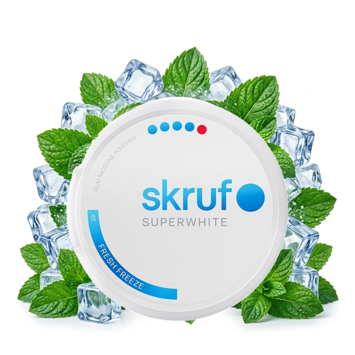 SKRUF Superwhite No.67 Fresh Freeze Ultra Strong Nicotine Pouches Dose im Slim-Format