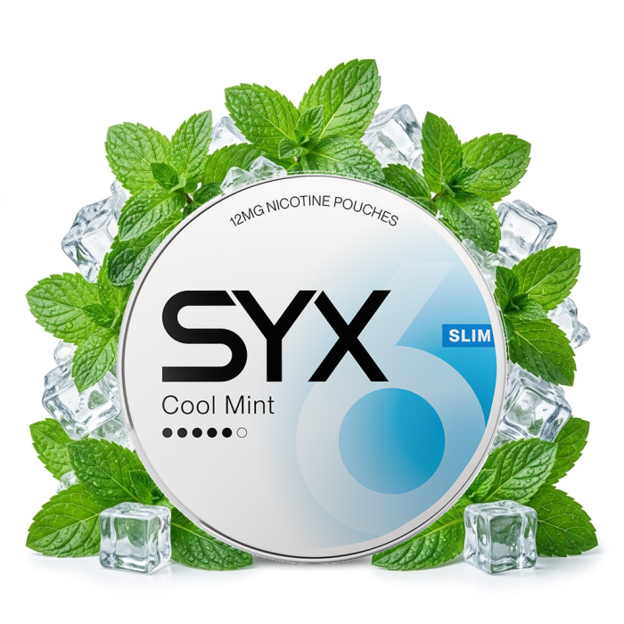 SYX Cool Mint Strong Nicotine Pouches Dose im Slim-Format mit Cool-Mint-Beutel