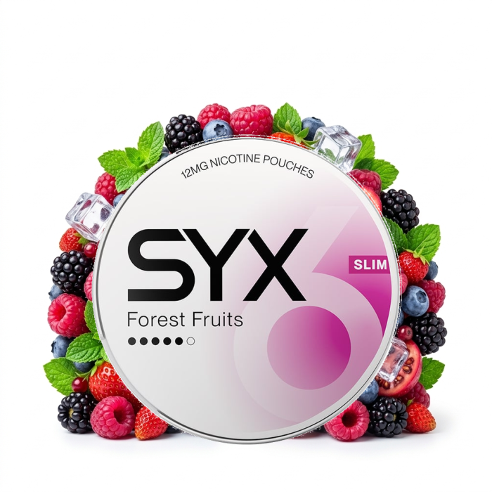 SYX Forest Fruit Strong Nicotine Pouches Slim-Dose mit Waldbeeren-Geschmack und 16mg Nikotin pro Beutel
