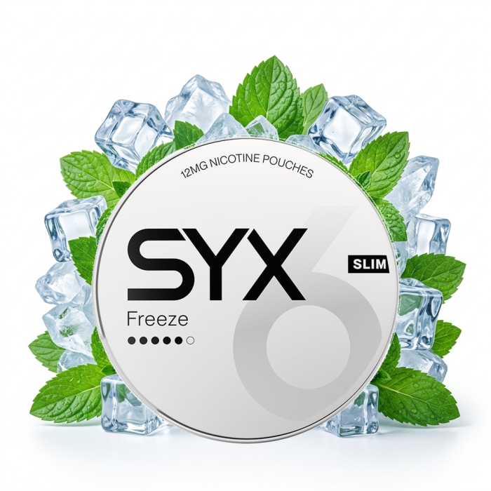 SYX Freeze Strong Nicotine Pouches Slim-Dose mit frostigem Minz-Profil und 20 trockenen Beuteln