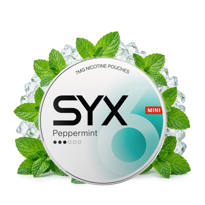 SYX Peppermint Mini Medium Nicotine Pouches Dose mit Mini-Beuteln im Detail