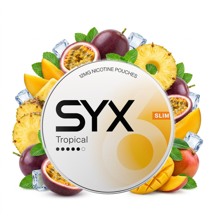 SYX Tropical Strong – tabakfreie Nicotine Pouches im Slim-Format, Dose mit 20 Portionen Tropical-Geschmack