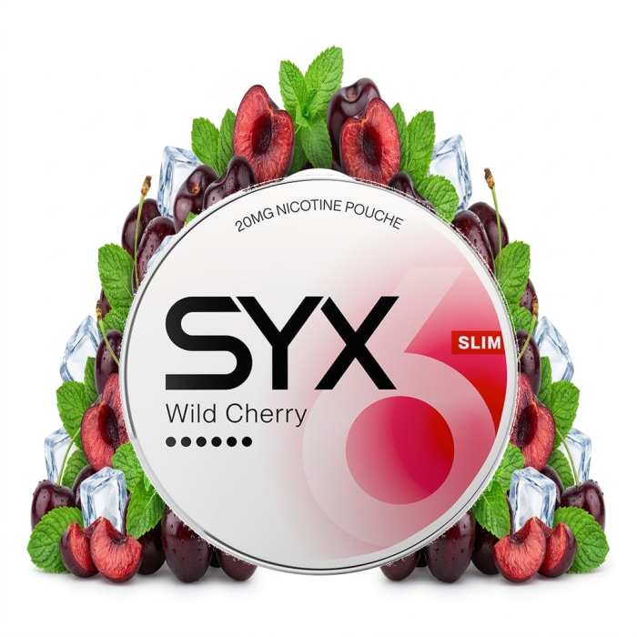 SYX Wild Cherry Extra Strong Snus Dose mit tabakfreien Nikotinbeuteln im Slim-Format