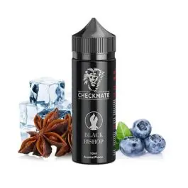 Dampflion Checkmate Black Bishop Aroma Flasche neben der stilvollen Verpackung mit Schachmatt-Design.