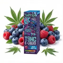 Euphoria T9HC E-Liquid Blue Razz OG Flasche mit Blaubeer- und Hanf-Aromen-Design auf hellem Hintergrund