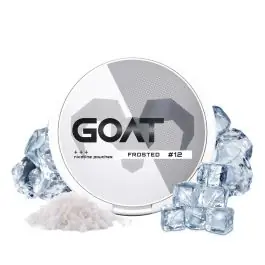 GOAT Nicotine Pouches Frosted Medium Dose mit eiskalten tabakfreien Slim-Beuteln vor neutralem Hintergrund
