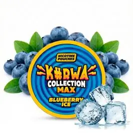 KURWA Collection Max Blueberry Ice Nicotine Pouches Dose mit eisig blauen Heidelbeeren im Hintergrund