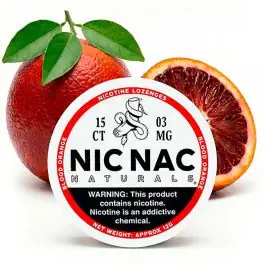 NIC NAC Nicotine Drops Blood Orange Dose mit Blutorangen-Design auf dunklem Hintergrund